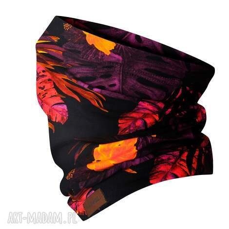 jesienno - zimowy kominek, wzorzysta komino maska w purpurowe liście bawełna