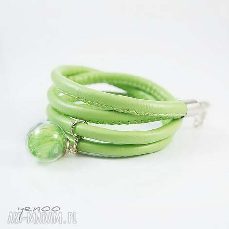 Zielone piórko - bransoletka owijana handmade - prezent dla niej