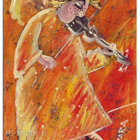 Anioł Skrzypek - obraz na płótnie 25x35 cm (aniołek muzykant)