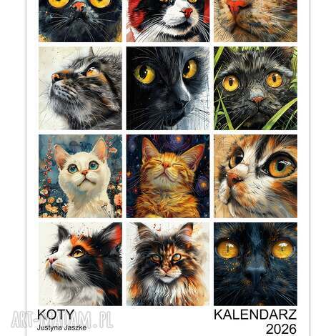 kalendarz 2026 koty 15x21 cm z kotami, prezent kociarzy