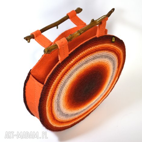 torba okrągła pomarańczowo - ruda, torebka, cieniowana, unikat