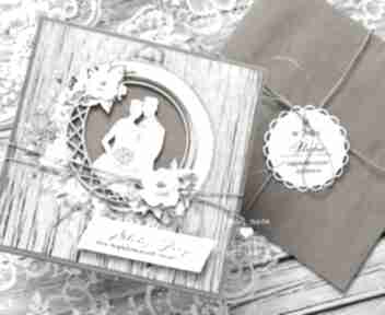 rustykalna eco z kopertą handmade scrapbooking ulette projekty na ślub, kartka z kieszonką