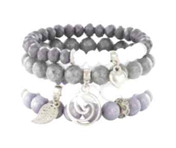 Violet, gray & moon set lavoga jadeit, spirala, serce, listek