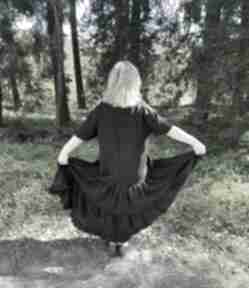 Czarna sukienka lniana z falbanami 100% len aga, na lato, oversize, długa, lnu, boho