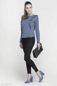 Bluzka z pionowymi falbanami, blu136 indygo lanti urban fashion casual, elegancka, falbanki