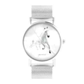 biały biegnący mesh zegarki yenoo zegarek, bransoleta, metalowa, koń, dla nastolatki