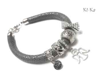 Strap grey vol skóra rzemień metal swarovski aniołek projekt