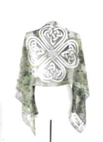 Koniczyna i celtycki węzeł - szal jedwabny chustki apaszki minkulul malowany, szale celtyckie