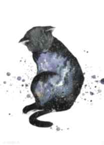 "co jest w kocie" akwarela artystki adriany laube - kot, kosmos, wszechświat art kotek