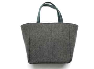 Shopper bag - tkanina dark grey i morski na ramię torebki niezwykle elegancka, nowoczesna