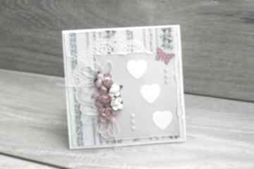 z serduszkami scrapbooking kartki urodziny, imieniny, ślub, serca, kwiaty, motylek bee