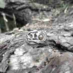 Duży z metal silver trees pierścionek srebrny, pierścień, z bursztynem, srebro 925, kwiat
