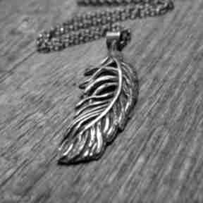 Feather necklace - alma radecka art piórko, naszyjnik, boho biżuteria, srebrny