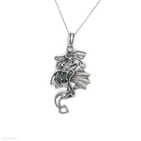 Srebrny naszyjnik smok z cyrkonią naszyjniki ladyc, dragon, z kryształkiem, biżuteria gotycka