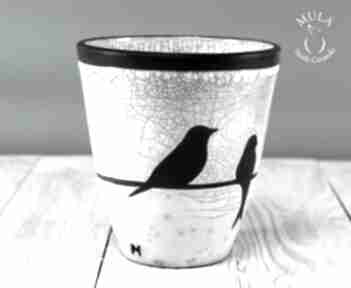 Wazon osłonka raku jaskółki ceramika mula technika, ptaszki - krakle