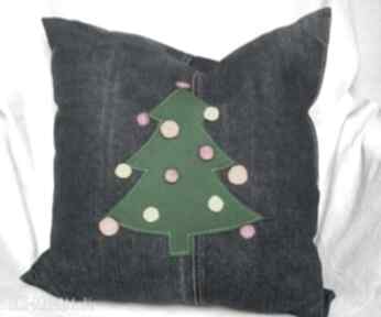 Pomysł na upominki święta. Jeansowa poduszka z choinką gabiell, dekoracyjna, świąteczna