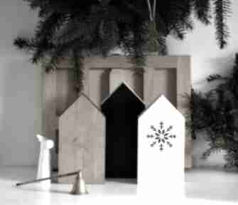 Pomysł na prezenty. 3 dekoracje wooden love domki, drewniane, kamieniczki, gwiazda, śnieżynka
