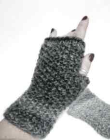 Wełniane mitenki cyjan rękawiczki the wool art, na drutach, dłonie, prezent