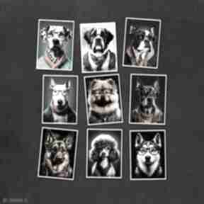 Hipsterskie psy - zestaw 9 grafik w rozmiarze 13x18 cm dekoracje justyna jaszke pocztówki