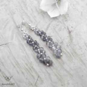 Plecione ametysty - kolczyki jewelsbykt srebrne, długie kobiece, biżuteria z kamieniami