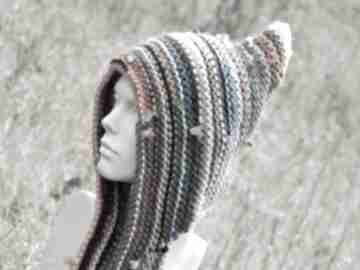 Czapa etno elf 100% wełna czapki aga made by hand kolorowa, ciepła, baśniowa, wełniana