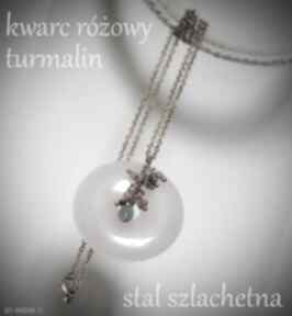 Turmalin, kwarc różowy stal szlachetna talizamn amulet naszyjniki