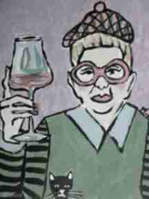 Obraz babcia kotkiem lampką wina salonu obrazy zamówienie