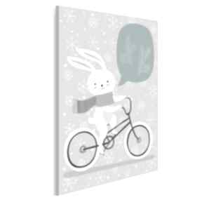 Obraz na płótnie - zwierzę 50x70 cm 69007 vaku dsgn zając, królik, rower, chmurka, dzieci