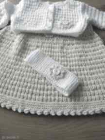 Komplecik kremowo biały - zamówienie gaga art komplet, sukienka, opaska, niemowlę, sweterek