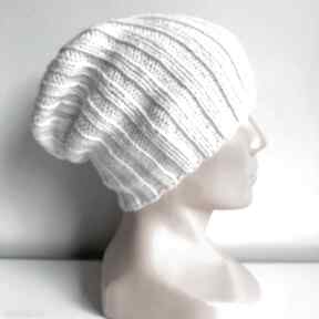 zimowa damska helli 100% baby 01 biały nitkowe love czapka, na drutach, z merynosa, merino
