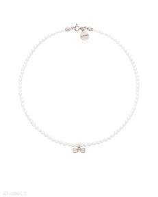 Naszyjnik z białych pereł swarovski® crystal kokardką różowego złota sotho, perły
