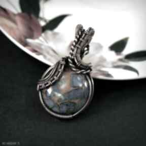 Wisiorek z agatem wisiorki blue pearl art wire wrapping, agat, z miedzi, dla niej, talizman