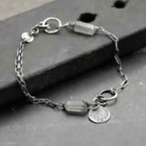 Labradoryt srebrna bransoletka grey line project srebro, surowa biżuteria, do pracy