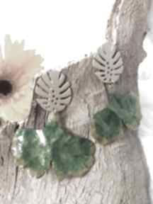 Ręcznie robione długie mosiężne kolczyki w kształcie liścia miłorzębu art soller z mosiądzu