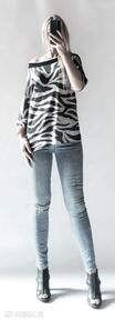 Sweter damski oversize zebra swetry bellafeltro, na prezent, z dzianiny, luźny