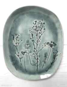 Roślinny dekoracyjny ceramika ana artystyczny talerz, turkusowy ozdobny