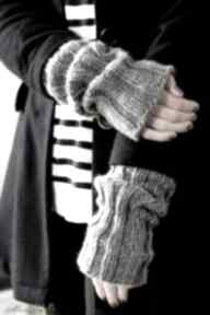 Szare rękawki rękawiczki mondu - płaszcz, mitenki, dziergane
