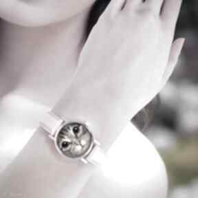 mały, pudrowy róż zegarki yenoo zegarek, skórzany pasek, kot, tygrysek, dla niej