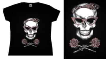 Pinupskull&roses in black koszulki take art hand painted, t-shirt, ręcznie, malowana