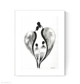 Grafika A4 malowana ręcznie, abstrakcja, styl skandynawski, czarno biała, 3054413 mini mal art