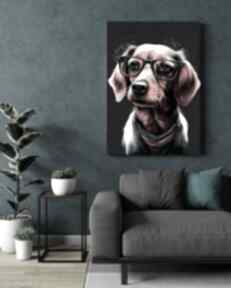 Portret psa hipsterskiego - fin wydruk na płótnie 50x70 cm B2 dekoracje justyna jaszke
