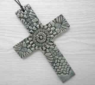 ceramika koronkowy krzyżyk - dekoracyjny dewocjonalia - krzyż na ścianę