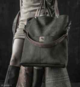 Wodoodporna torba khaki z brązowymi paskami torebki bags philosophy duża toreba - kieszeniami