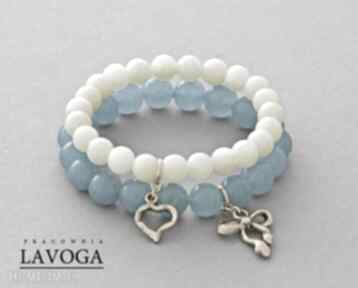 Cream blue jade set jadeit kokardka serce zestaw modnych