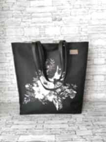 Mega shopper duża torebka na ramię zamykana - romantyczny bukiet