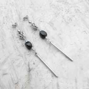 Czarne turmaliny długie jewelsbyat biżuteria ze stali, kolczyki, nowoczesne, z kamieniami