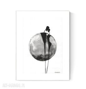 Grafika A4 malowana ręcznie, abstrakcja, styl skandynawski, czarno biała, 3054414 mini mal art