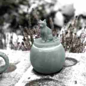 Urokliwa cukiernica z - morska zieleń dla 270 ml ceramika azul horse prezent, kotem - figurka