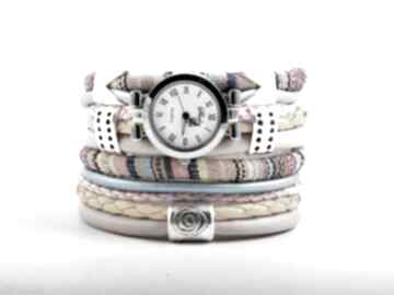 Zegarek bransoletka pastelowy w stylu boho zegarki megi mikos, damski, biżuteria szeroki