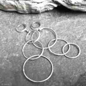 Asymetryczne kolczyki ze srebra - 3 koła treendy, oksydowane, prezent, biżuteria autorska